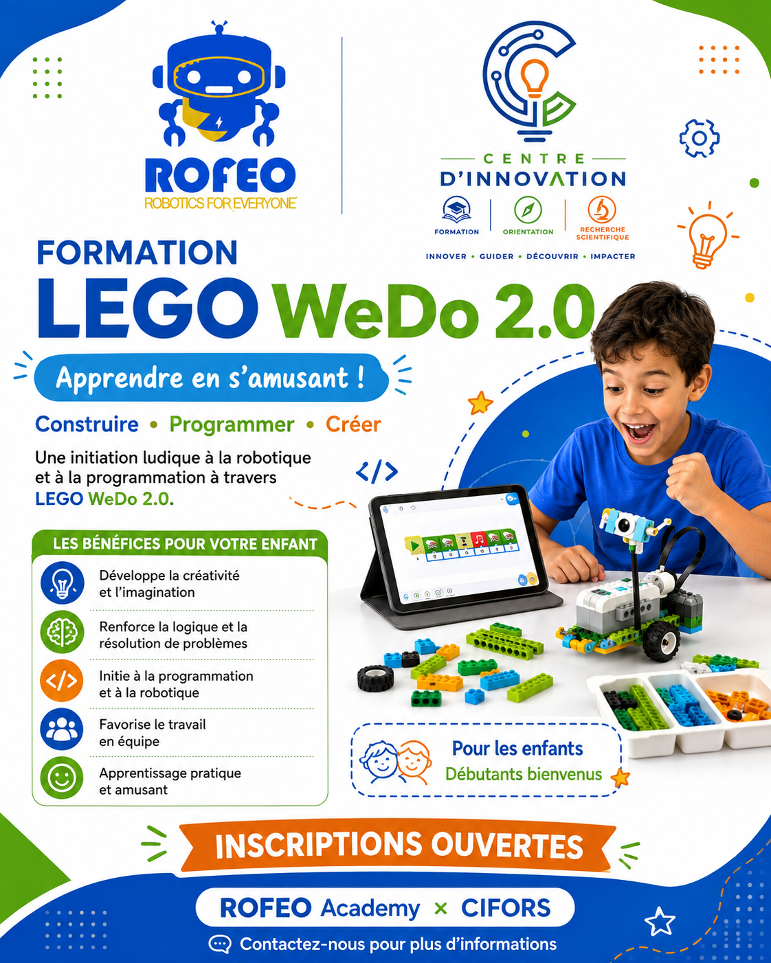 Affiche formation LEGO WeDo 2.0, ROFEO Academy et CIFORS